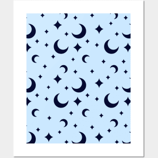 Cute Blue Moon Pattern Posters and Art